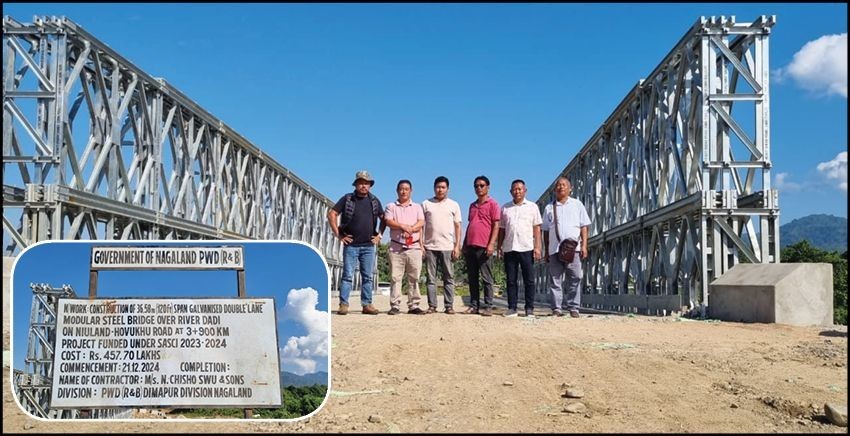 NFHRCC inspection team with PWD (Roads & Bridges) engineers on the modular galvanised steel 2-lane bridge over the Dadi River, which falls on the Niuland segment of the Nagaland Foothills Road on November 22, 2025. (Representative Image: Morung File Photo)